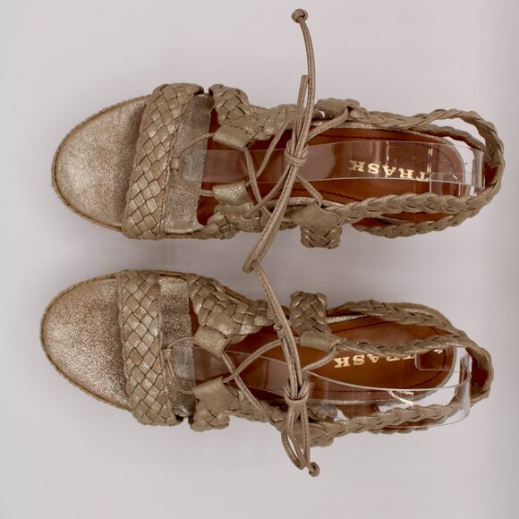 Trask Patrice espadrille wedge platform sandals braided metallic gold shoe 8.5M - Picture 2 of 12